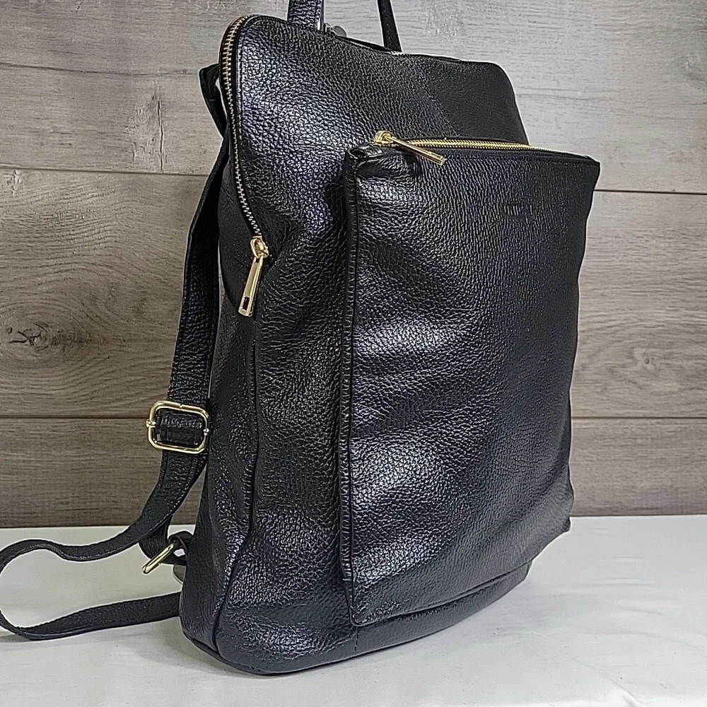 Unicai Firenze Black Pebble Leather Backpack Bag